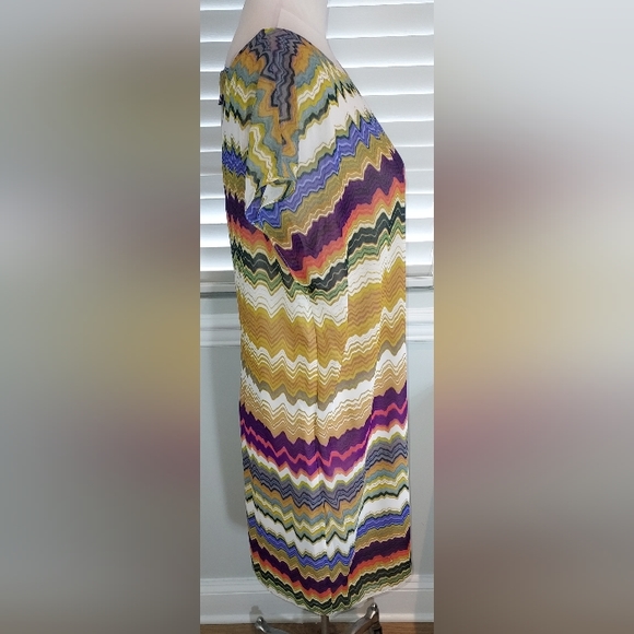 Vince Camuto Multi Color Wave Print One Short Slv One Drape Slv Dress Pre-owned - Picture 3 of 8